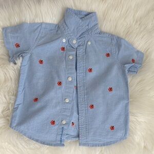 Janie and Jack Light Blue Shirt with Red Embroidery